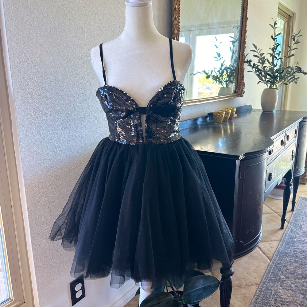 fame and partners x free people sequined tulle mini dress.